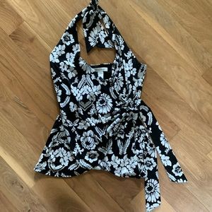White House Black Market Floral Halter Faux Wrap top S